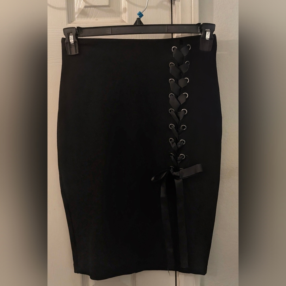 Lush Black Side Lace Up Pencil Skirt